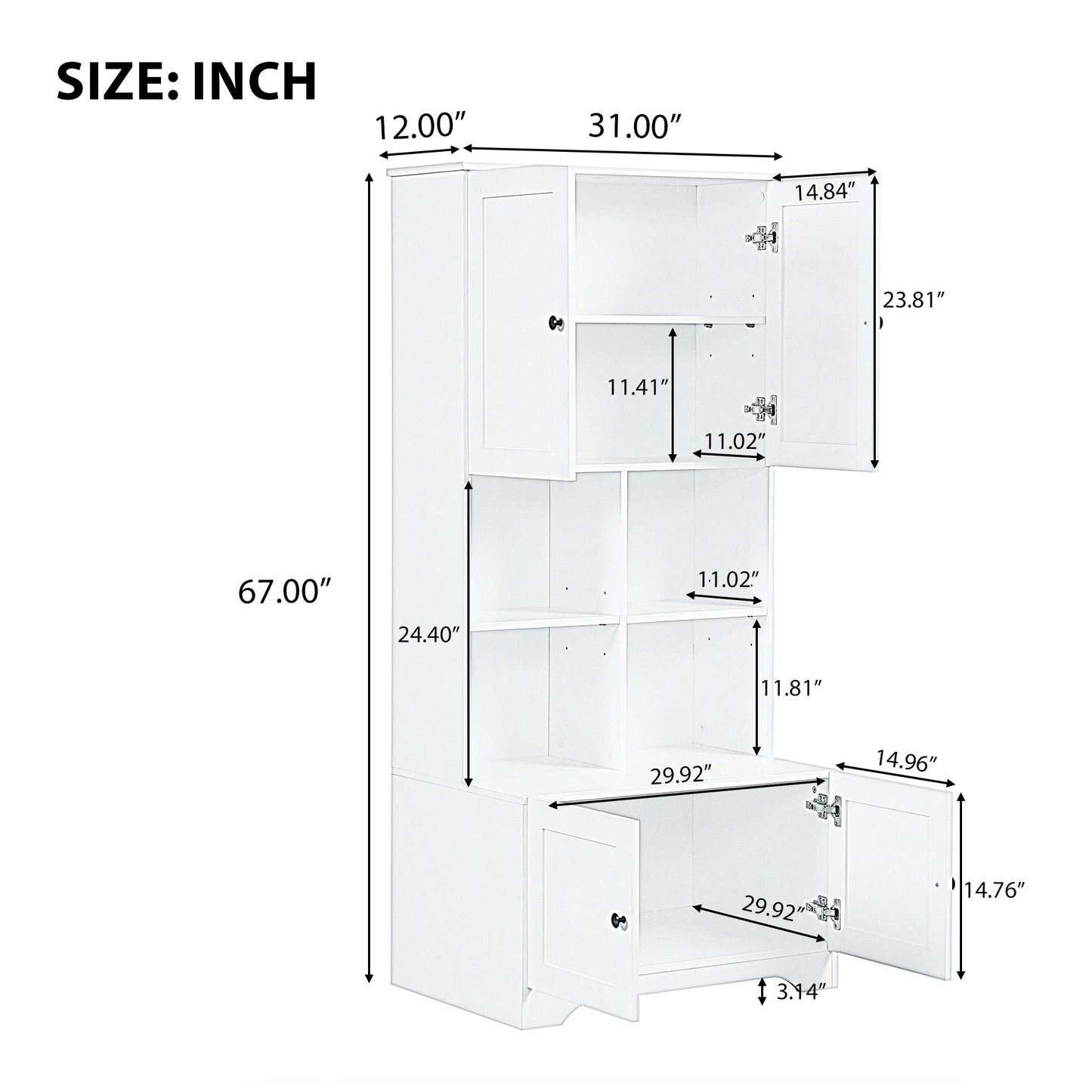 Bathroom storage cabinet, 4-door independent cabinet, adjustable shelf, open multi-layer shelf, black - Korvel