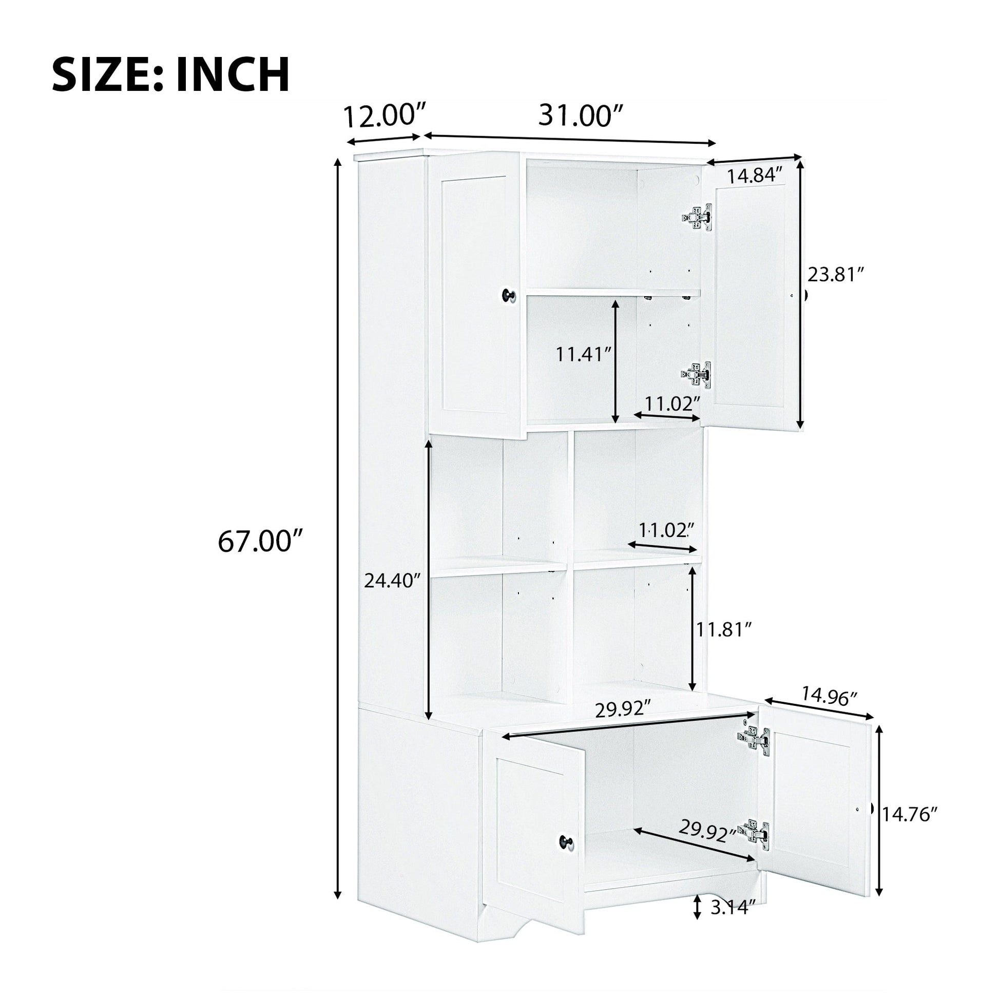 Bathroom storage cabinet, 4-door independent cabinet, adjustable shelf, open multi-layer shelf, black - Korvel