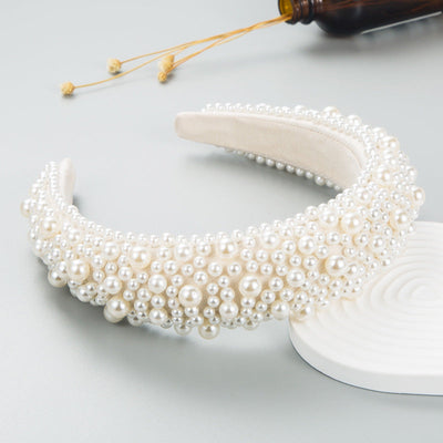 Hair Hoop Baroque Sponge Pearl Hair Accessories Women's Handmade Beaded Multicolor European and American Broad-brimmed Headband - Korvel