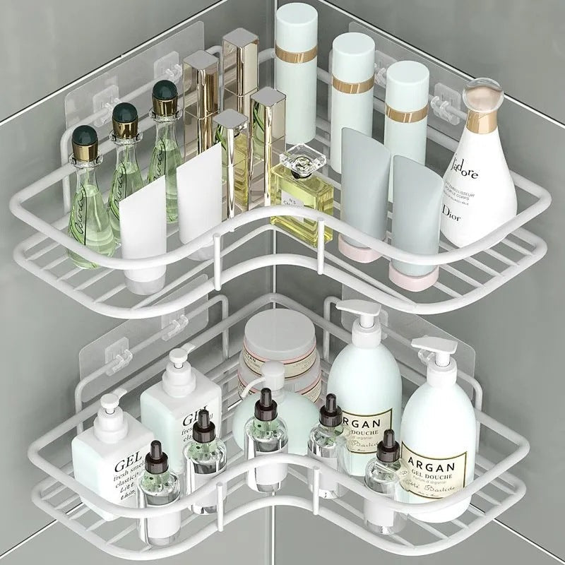 Bathroom Storage Rack Toilet Washroom Wall-Mounted Hole-Free Multi-Functional Iron Mesh Long Strip Organizer - Korvel