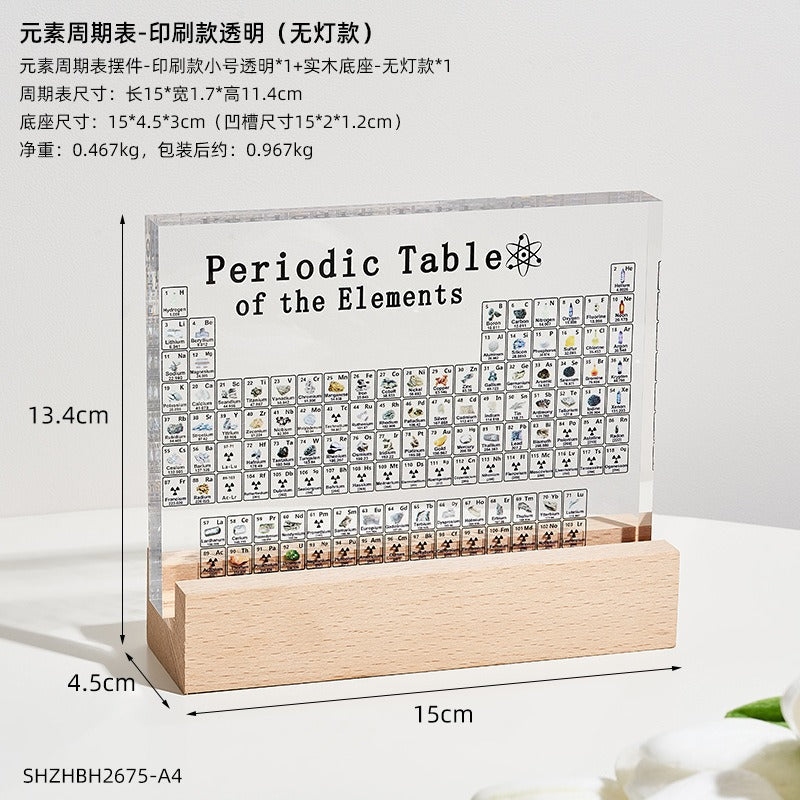 Tableau Périodique en Acrylique Transparent avec Échantillons Réels d'Éléments