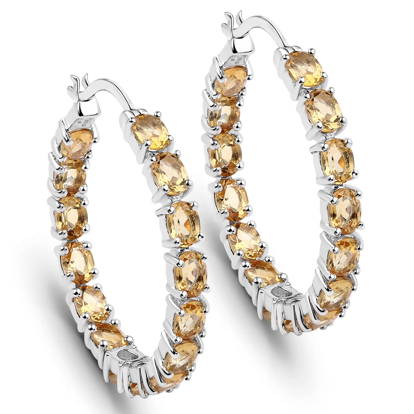 4.80 Carat Genuine Citrine Sterling Silver Hoop Earrings