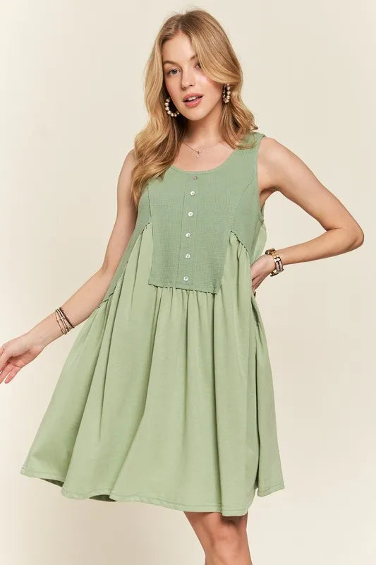 Decorative Button Sleeveless Babydoll Dress for Women