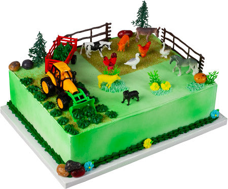 Kit de gâteau avec animaux de la ferme et tracteur
