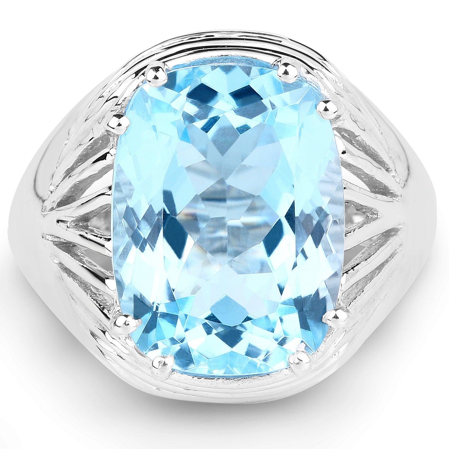 Bague de fiançailles en argent sterling avec topaze bleue véritable de 12,10 carats