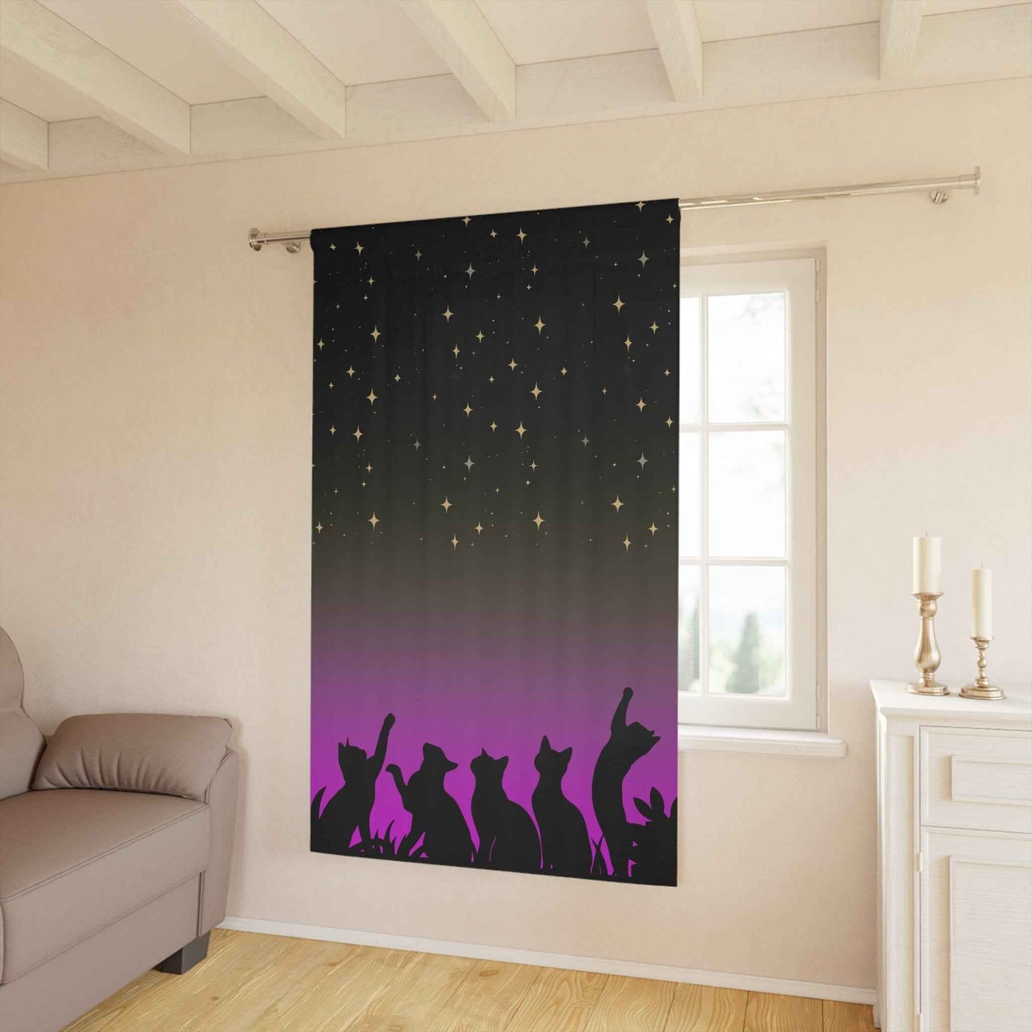 Night Watchers Blackout Curtain Panel – Cat Silhouettes & Starry Sky