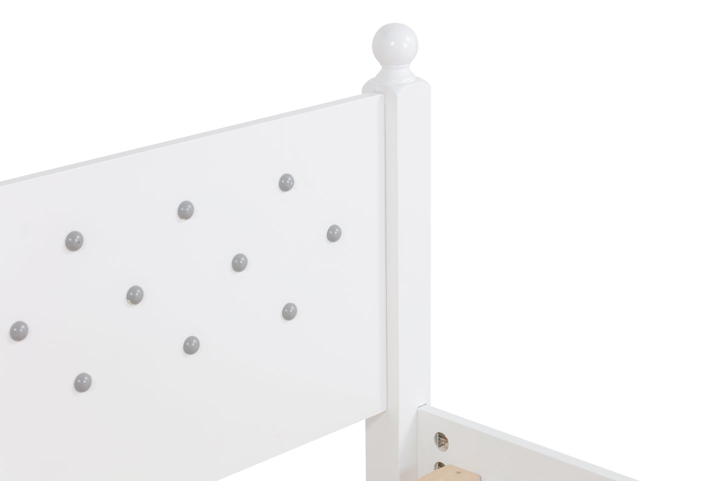 Twin Bed with Button-Decoration Headboard, with Bed Slats,White - Korvel