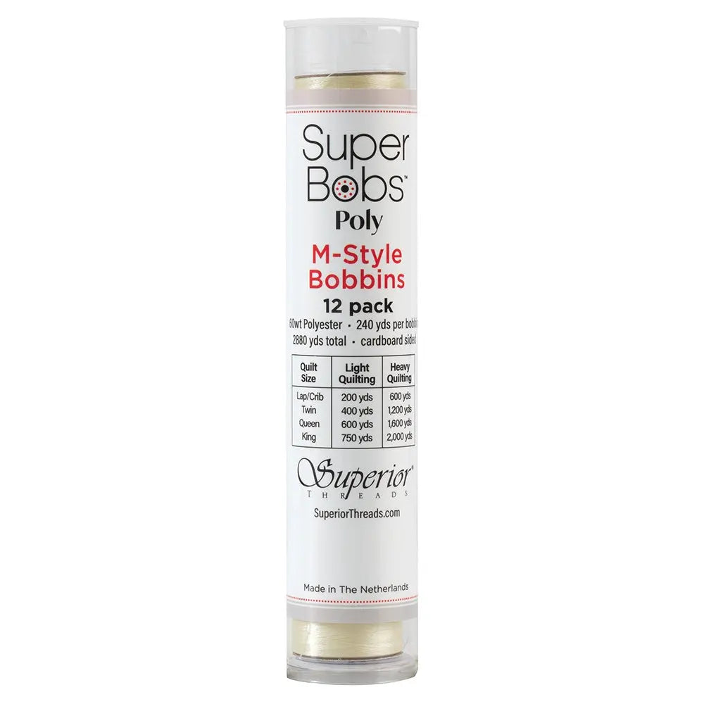 Super Bobs Poly #651 Ivory M-Style 12 Pack Pre-Wound Bobbins