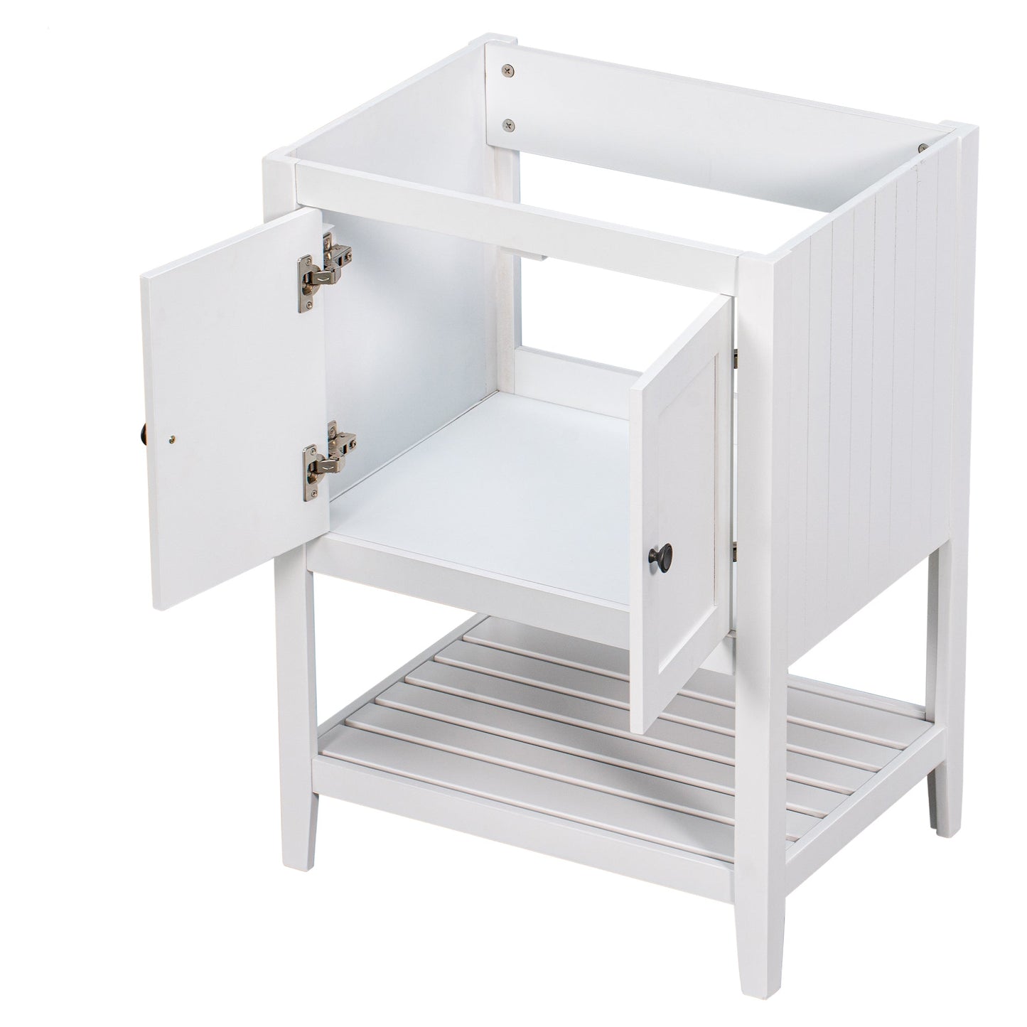 24" Bathroom Vanity Base Only, Soild Wood Frame, Bathroom Storage Cabinet with Doors and Open Shelf, White - Korvel