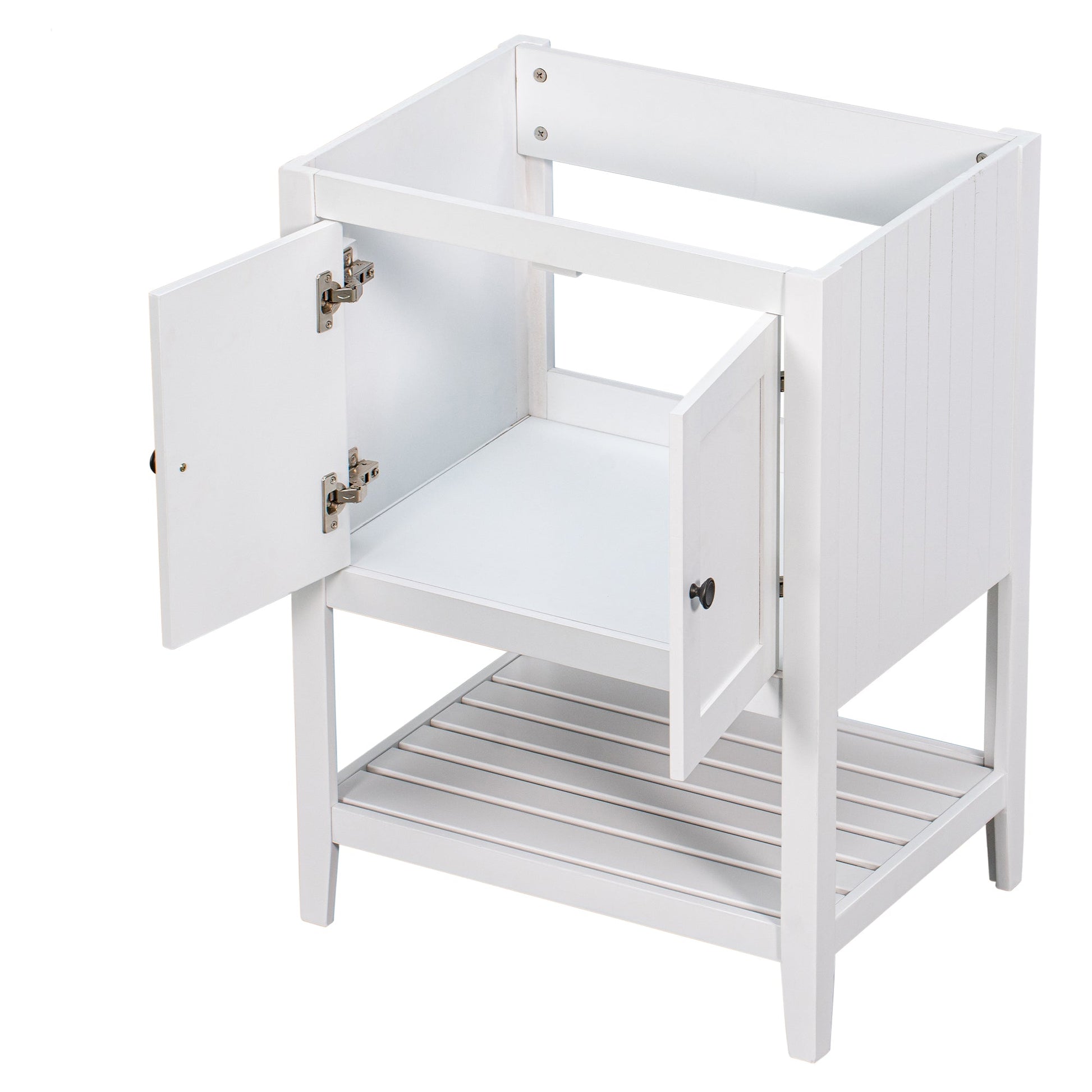 24" Bathroom Vanity Base Only, Soild Wood Frame, Bathroom Storage Cabinet with Doors and Open Shelf, White - Korvel