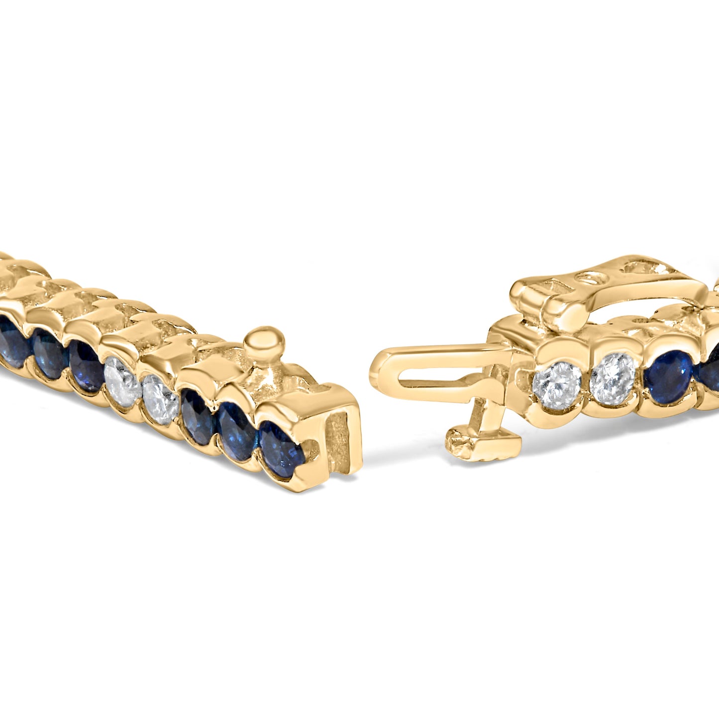 14K Yellow Gold Diamond & Blue Sapphire Tennis Bracelet - 7 Inches