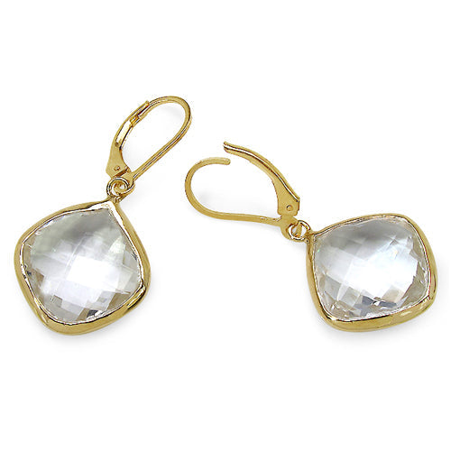 Pendientes Colgantes de Cuarzo Cristal Baño de Oro de 14K