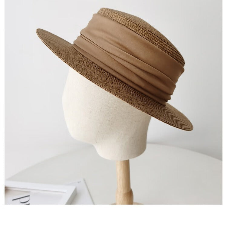 Flat Straw Hat - French Woven Top for Beach Vacations