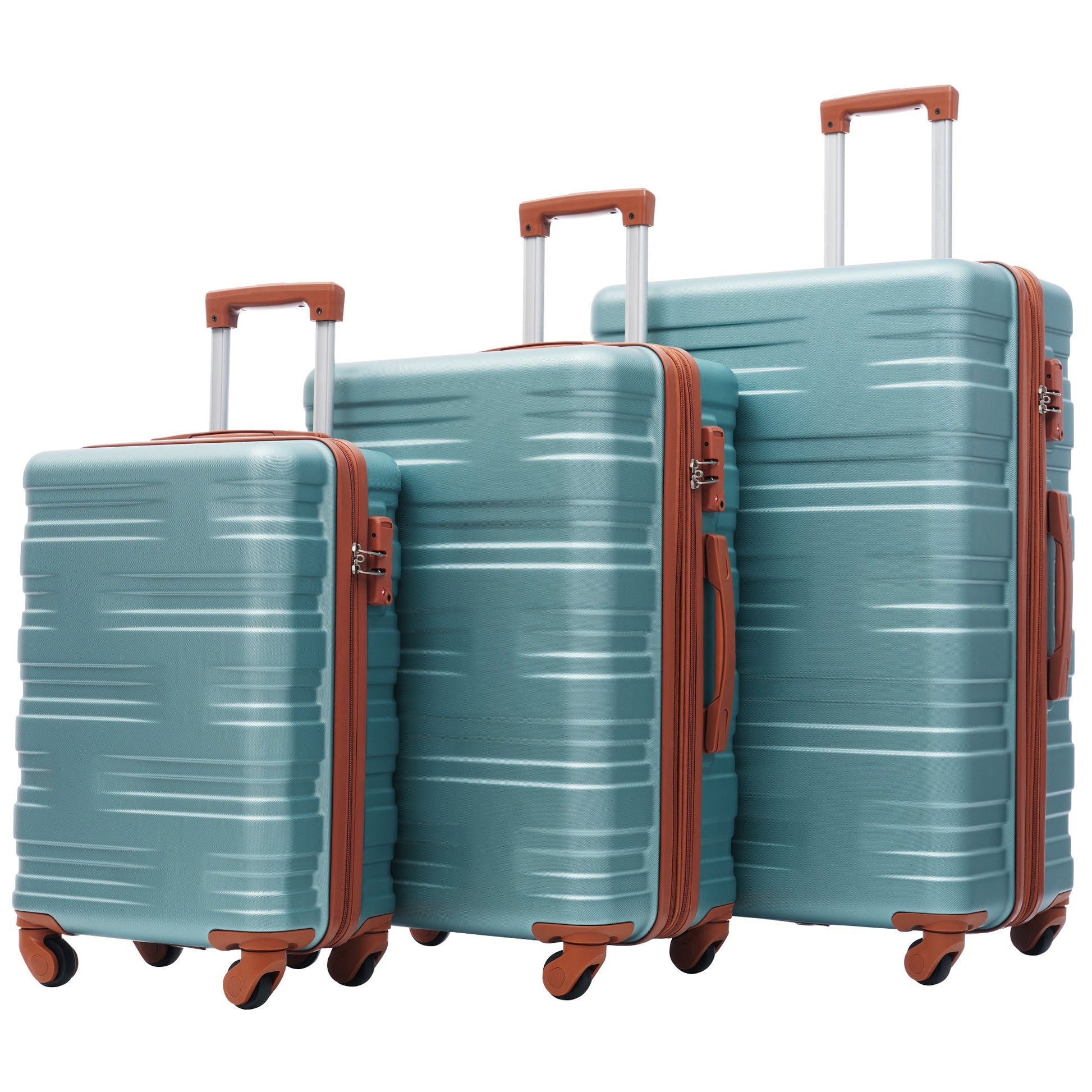 Hardshell Luggage Sets 3 Pcs Spinner Suitcase with TSA Lock Lightweight 20''24''28''  Green + ABS - Korvel