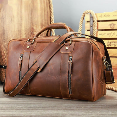 Premium Genuine Leather Retro Travel Duffel Bag for Men