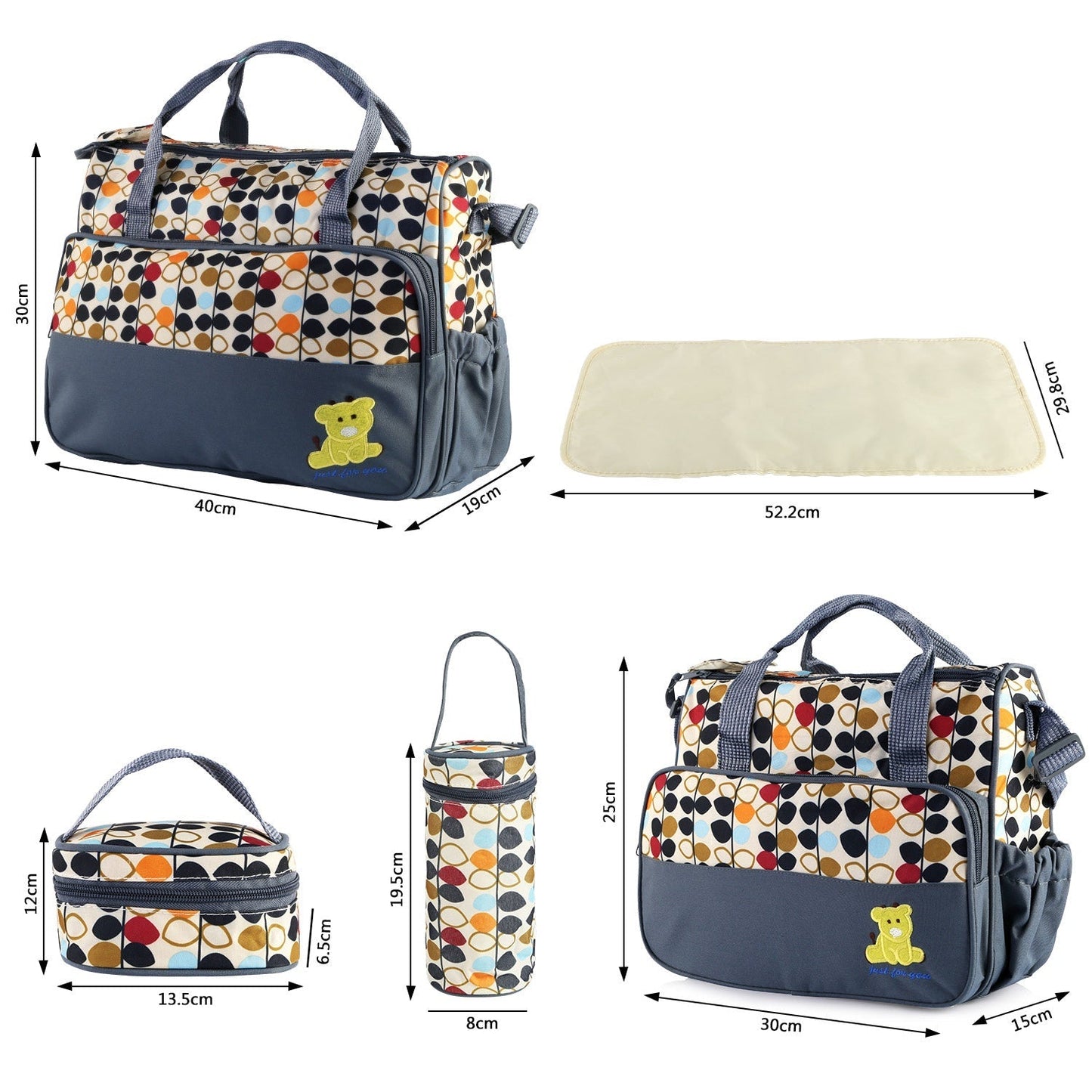 Ensemble de sac à couches pour bébé de 5 pièces avec tapis à langer et poches isolées