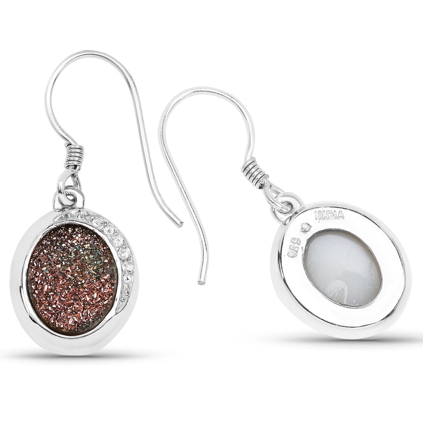 Boucles d'oreilles en Drusy de cuivre véritable et topaze blanche de 4,72 carats