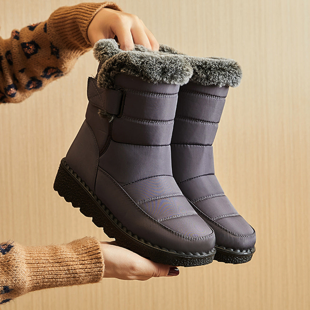 Botas de Nieve Impermeables de Piel Sintética para Mujer con Tacones Bajos