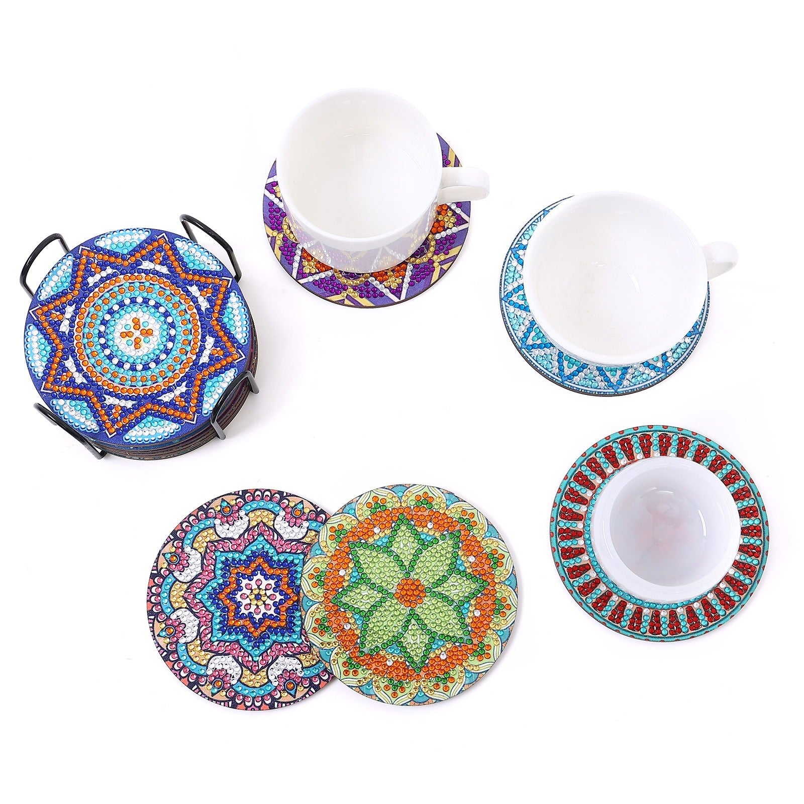 New DIY Diamond Painted Coaster Mat Set of 12 with Datura Pattern (Free Storage Shelf) - Korvel