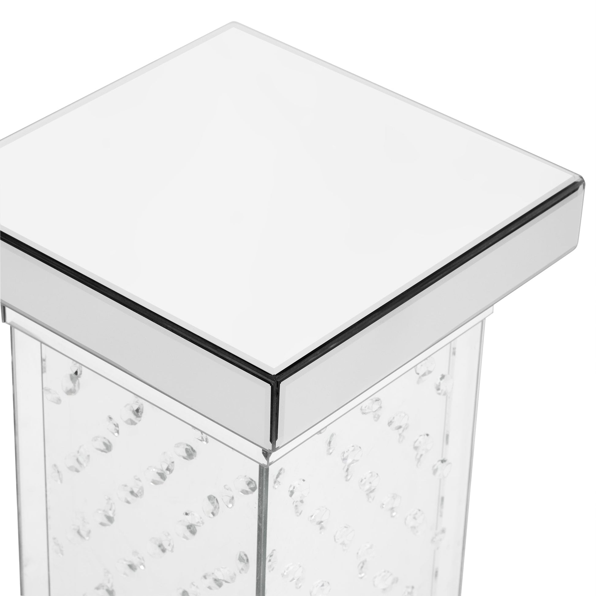 U-Can 11.8-inch silver square mirror coffee table with LED lights, modern crystal inlaid side table, no assembly required - Korvel