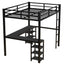 Cama loft de metal negro premium con escritorio y estantes