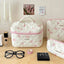 Cute Bow Flower Quilting Cotton Makeup Bag Women Zipper Cosmetic Organizer Female Cloth Handbag Portable Toiletry Case for Girls - Korvel