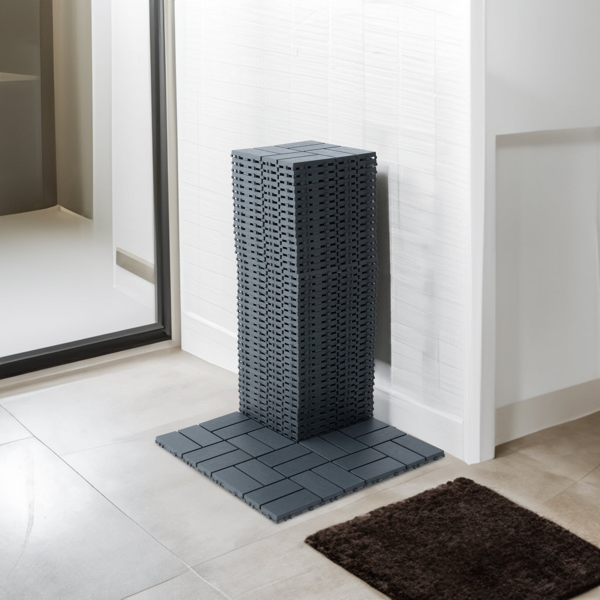 Plastic interlocking deck tiles, 44 terrace deck tiles, 12 "x12" square waterproof terrace floor tiles, gray - Korvel