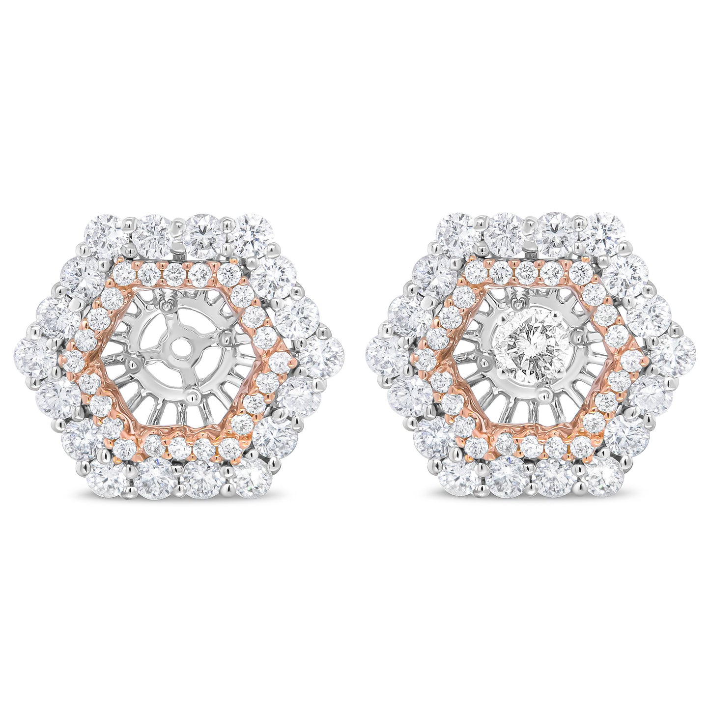 Chaqueta de Aretes Doble Halo de Diamantes en Oro Rosa y Blanco de 14K