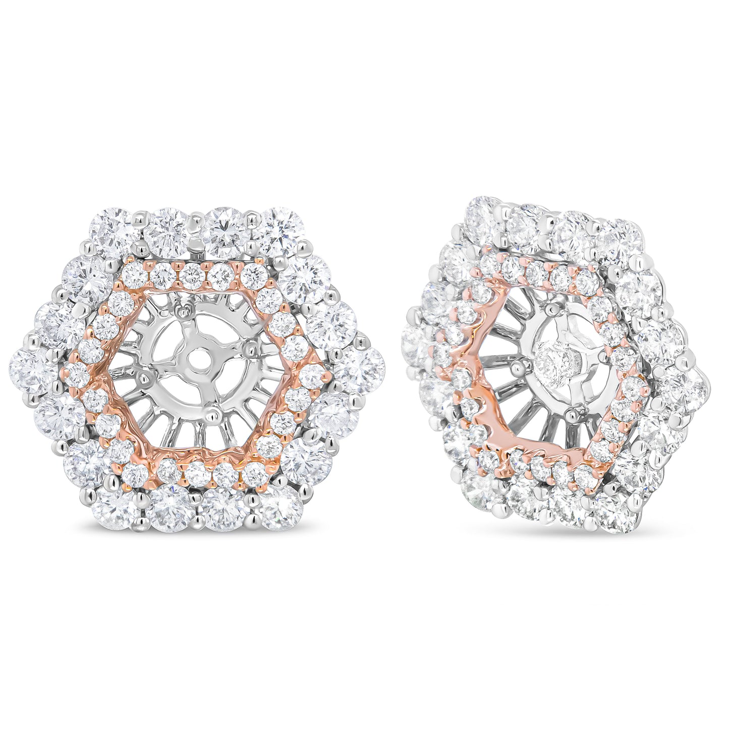 Chaqueta de Aretes Doble Halo de Diamantes en Oro Rosa y Blanco de 14K