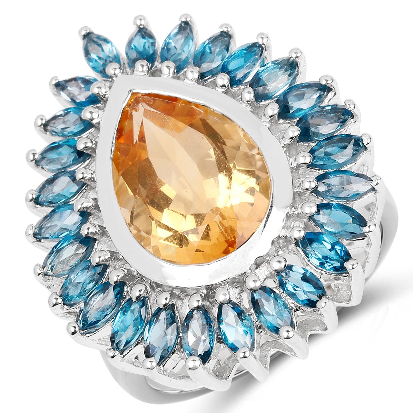 Bague en Citrine et Topaze Bleue de Londres de 7,54 Carats