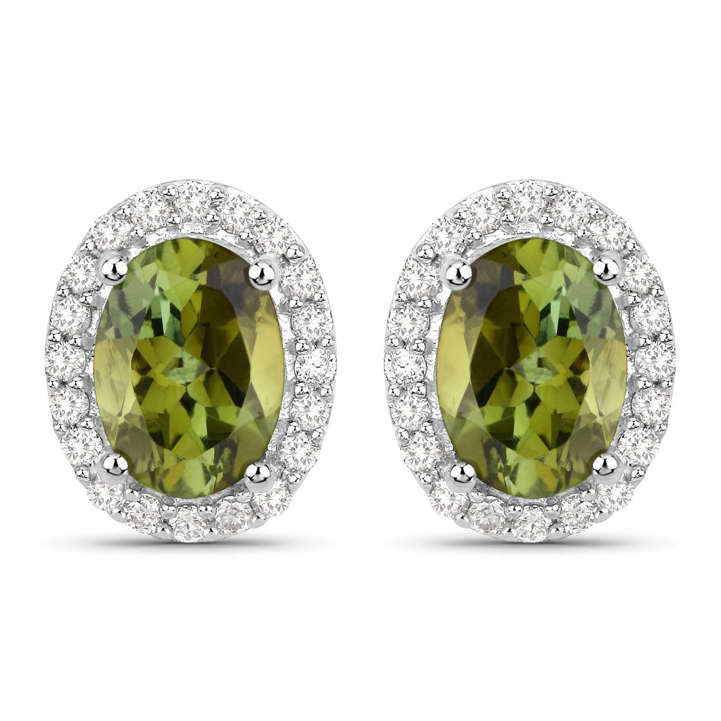 Pendientes de 1.92 quilates de turmalina verde y diamante en oro blanco de 14 quilates