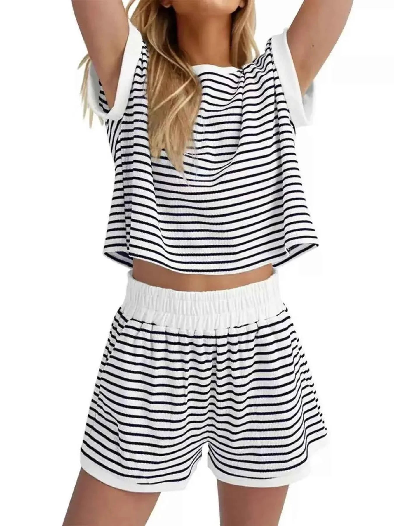 Striped Chic Plus Size Top & Shorts Set