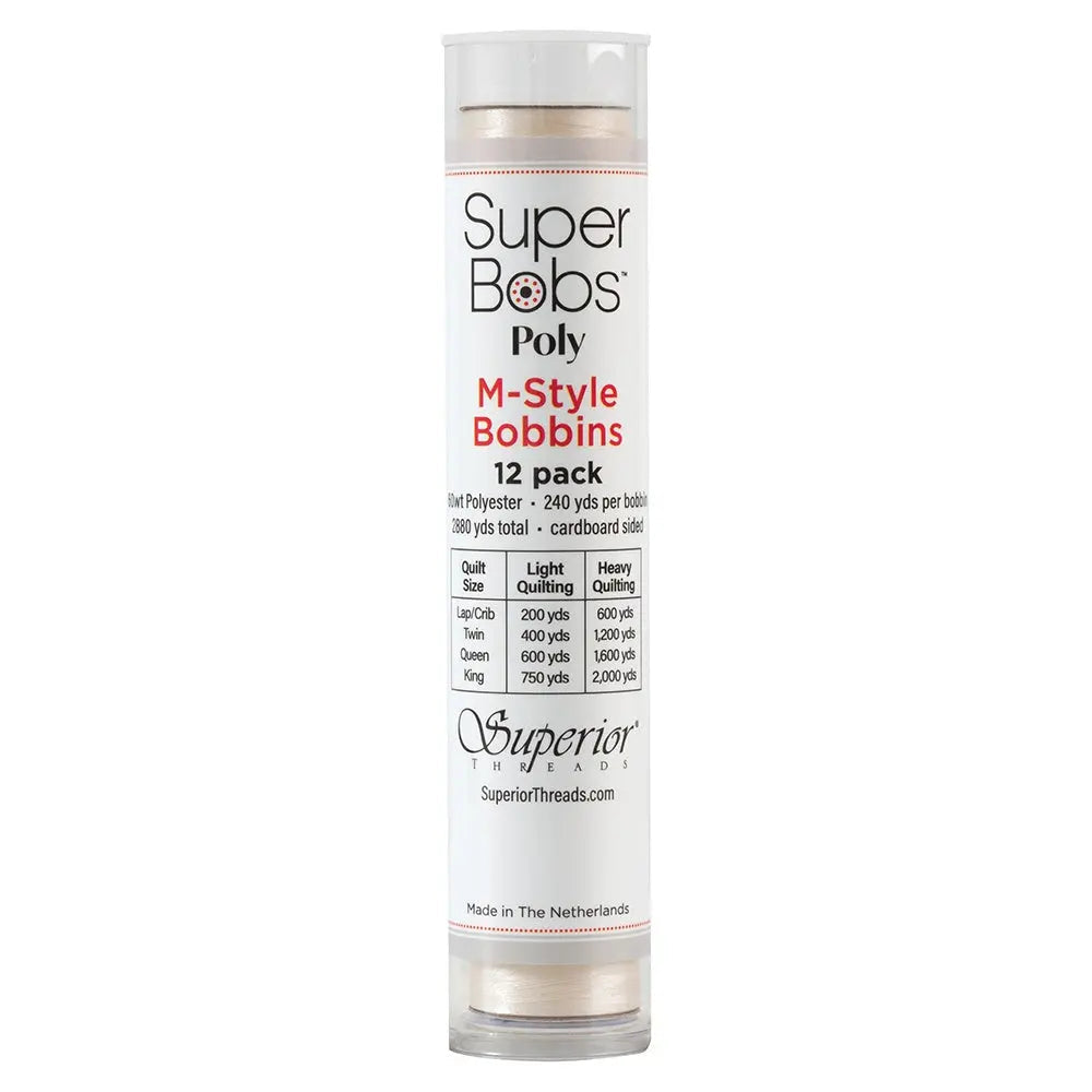 Bobinas Pre-enrolladas Super Bobs Poly #655 Blanco Roto (Estilo M) Paquete de 12