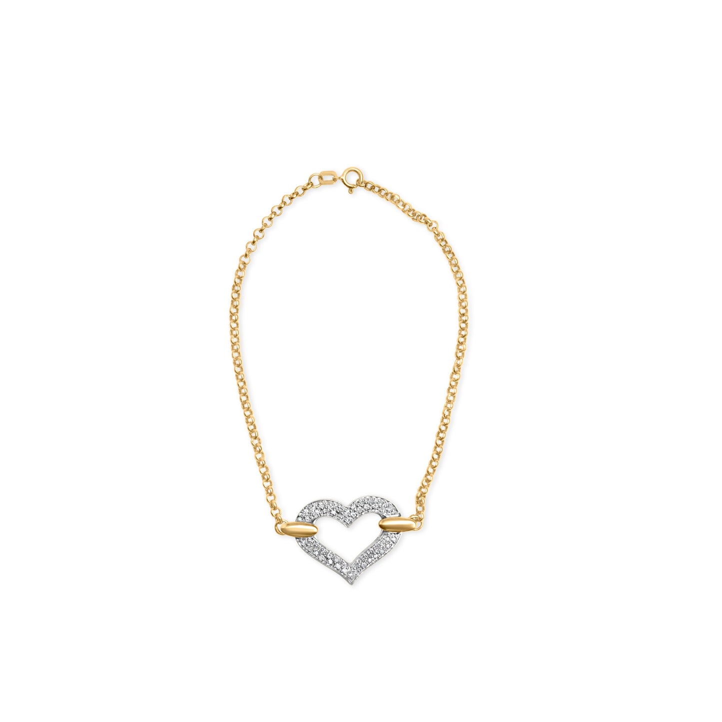 Pulsera de encanto de corazón de diamante de dos tonos de oro de 10K - 1/4 Cttw
