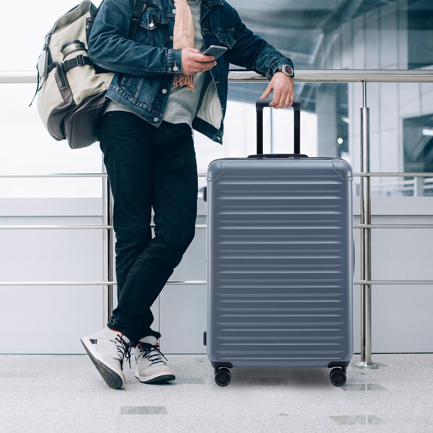 Luggage Sets New Model Expandable ABS+PC 3 Piece Sets with Spinner Wheels Lightweight TSA Lock (20/24/28), STEEL GRAY - Korvel