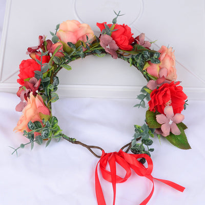 Elegant Red Flower Hair Wreath for Festive Occasions