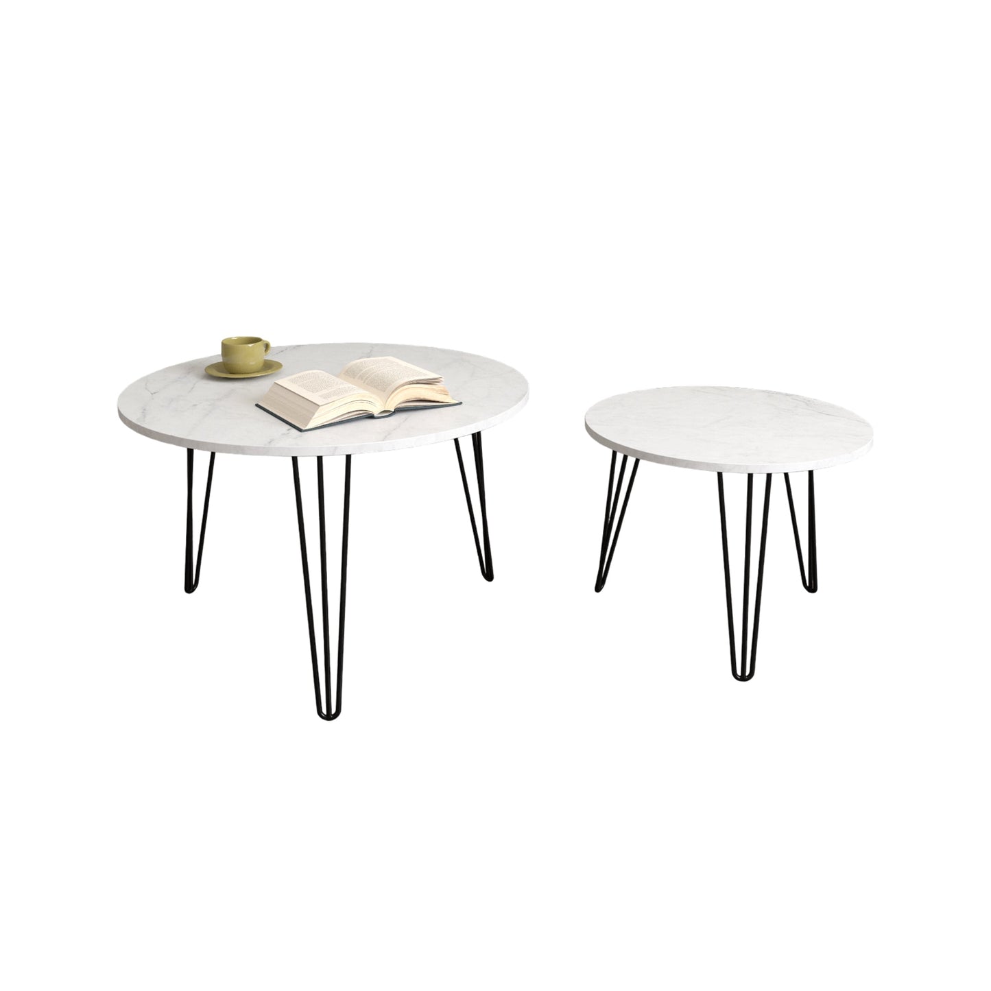 Ensemble de 2 tables basses rondes empilables de 27,56'' - Blanc