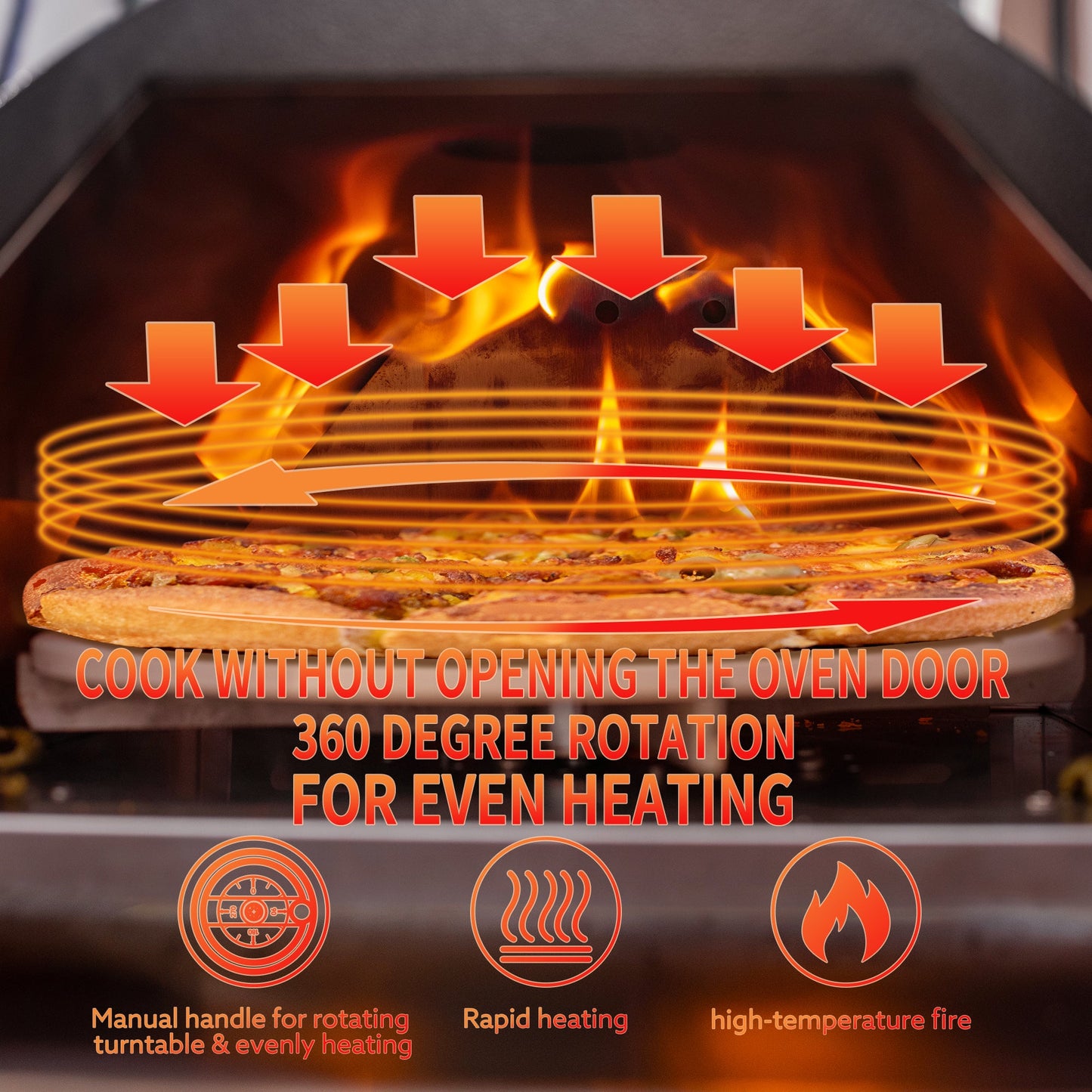 Silver Pizza Oven Outdoor 12" Semi-Automatic Rotatable Pizza Ovens Portable Stainless Steel - Korvel