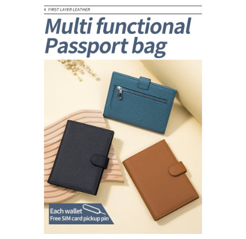 Bolso de Pasaporte Ultra Delgado de Cuero con Protección RFID