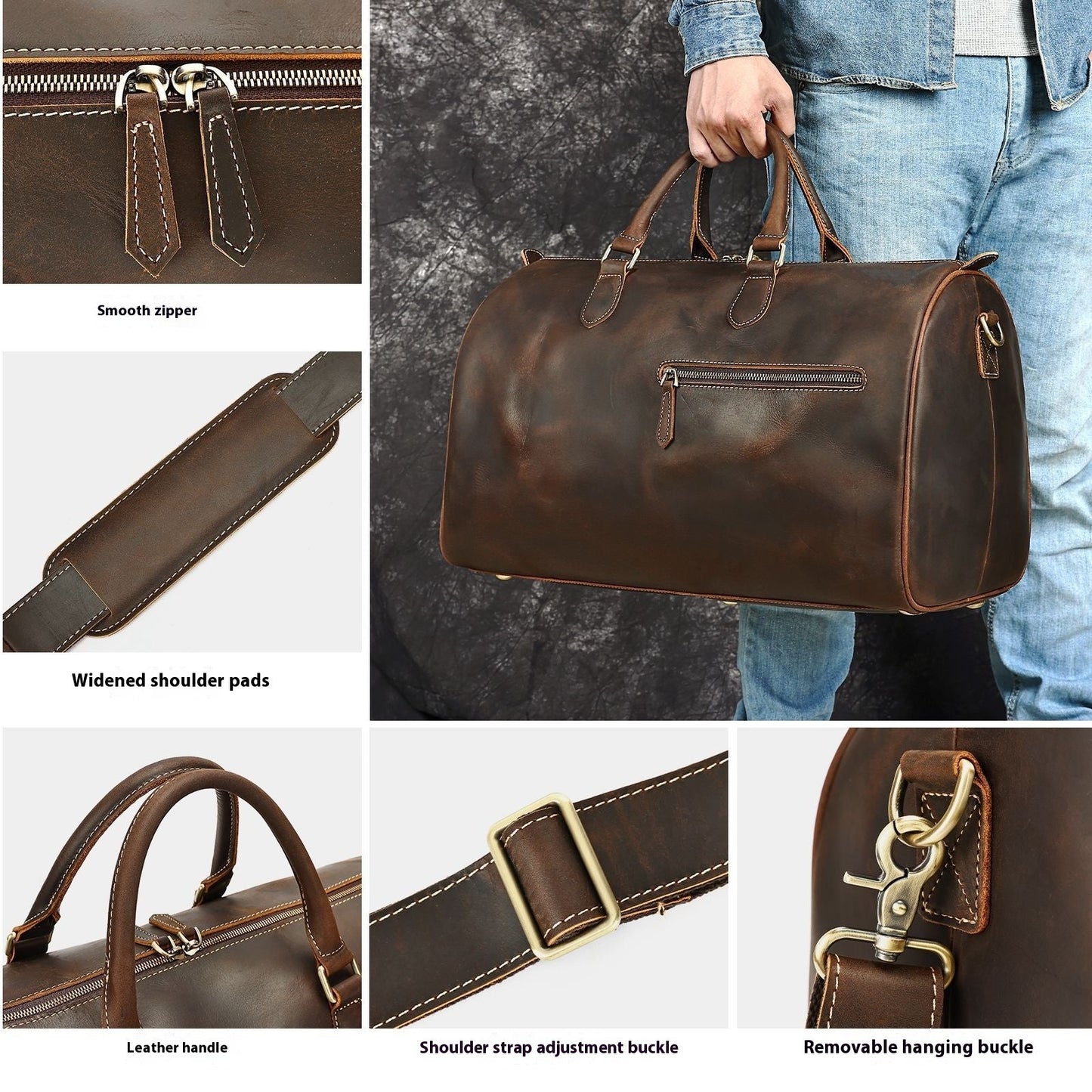 Bolso Cruzado de Cuero Vintage de Gran Capacidad para Viajes