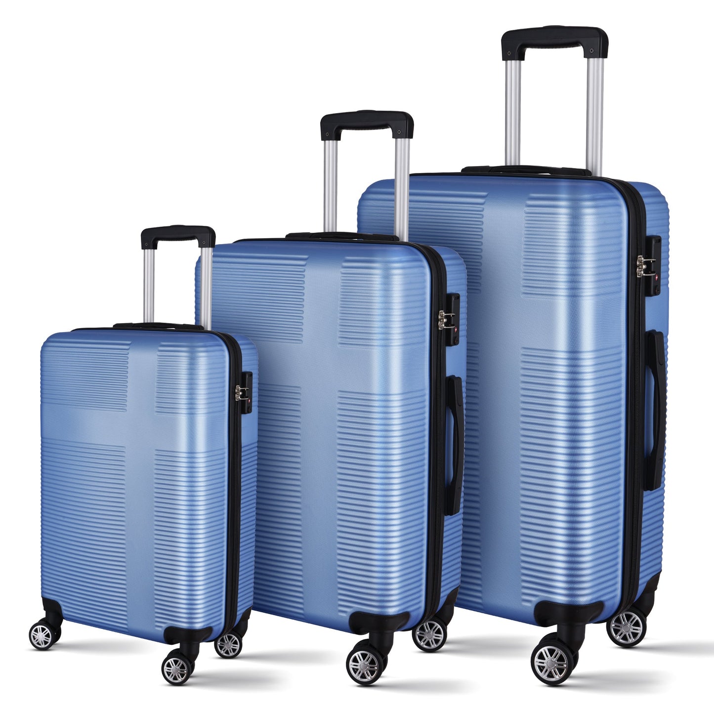 3 Piece Luggage with TSA Lock ABS, Durable Luggage Set, Spinner Wheels Cross Stripe Luggage Sets 20in/24in /28in Light Blue - Korvel