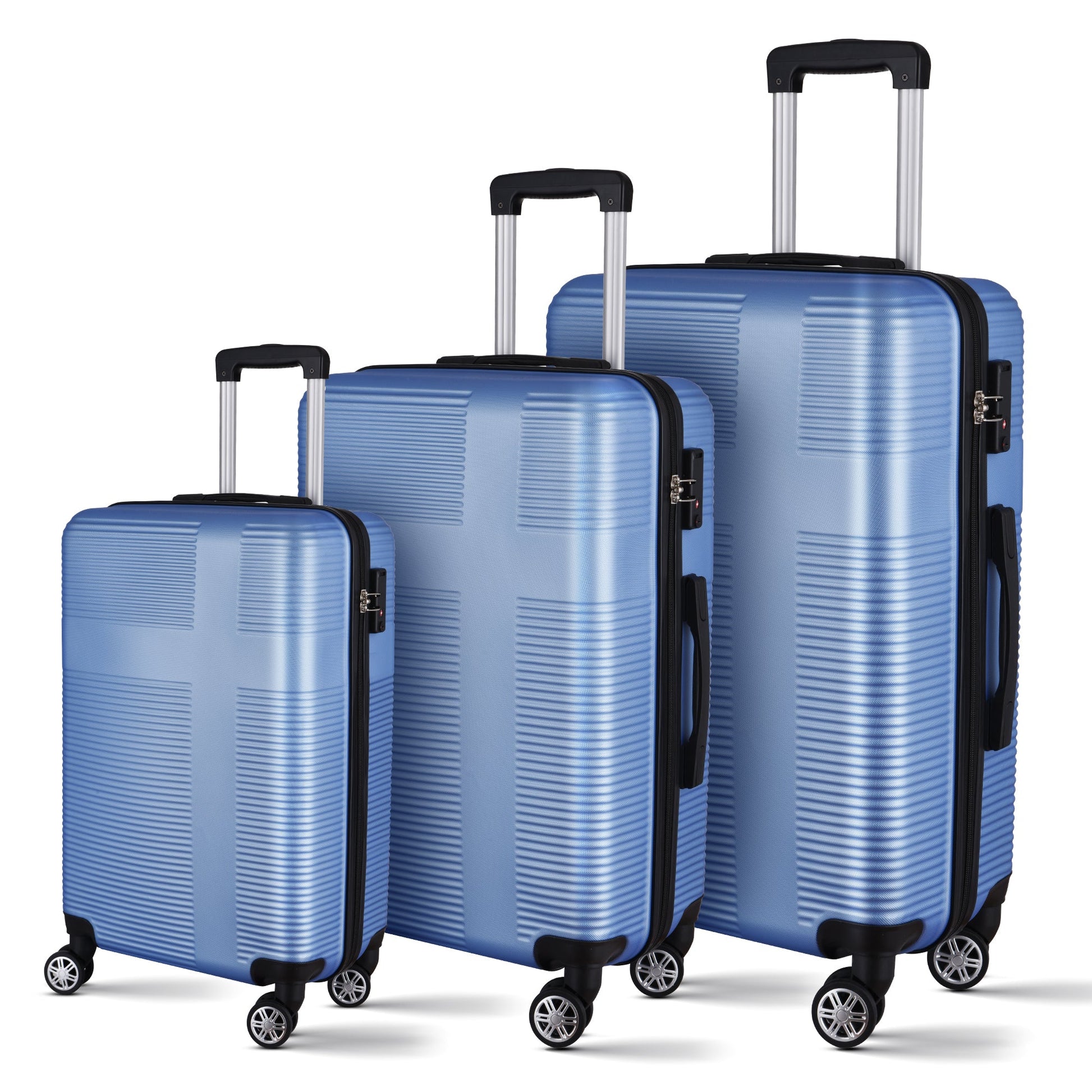 3 Piece Luggage with TSA Lock ABS, Durable Luggage Set, Spinner Wheels Cross Stripe Luggage Sets 20in/24in /28in Light Blue - Korvel