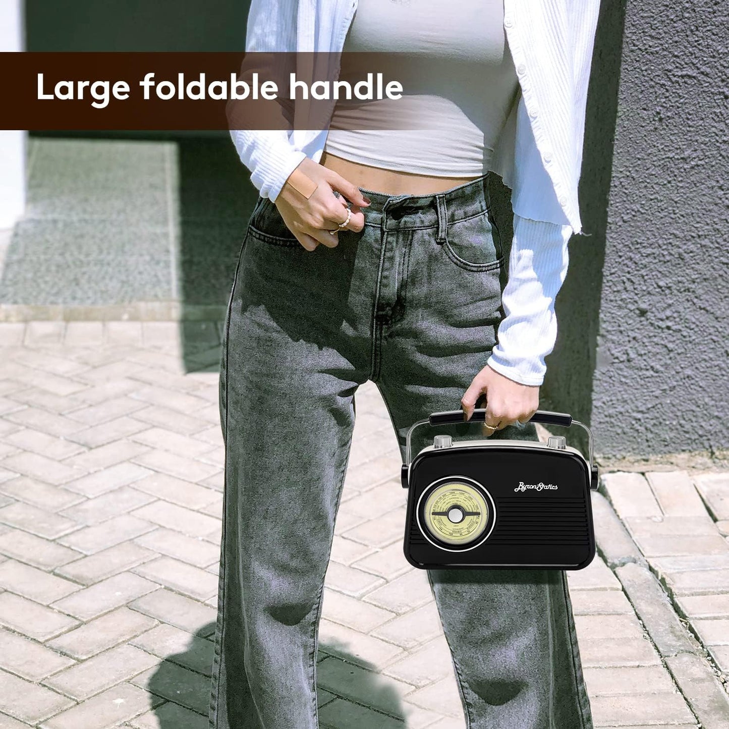Black AM FM Radio - Small Portable Radios Vintage/Retro with Headphone Jack, Large Analog Rotary Tuning Dial - Korvel