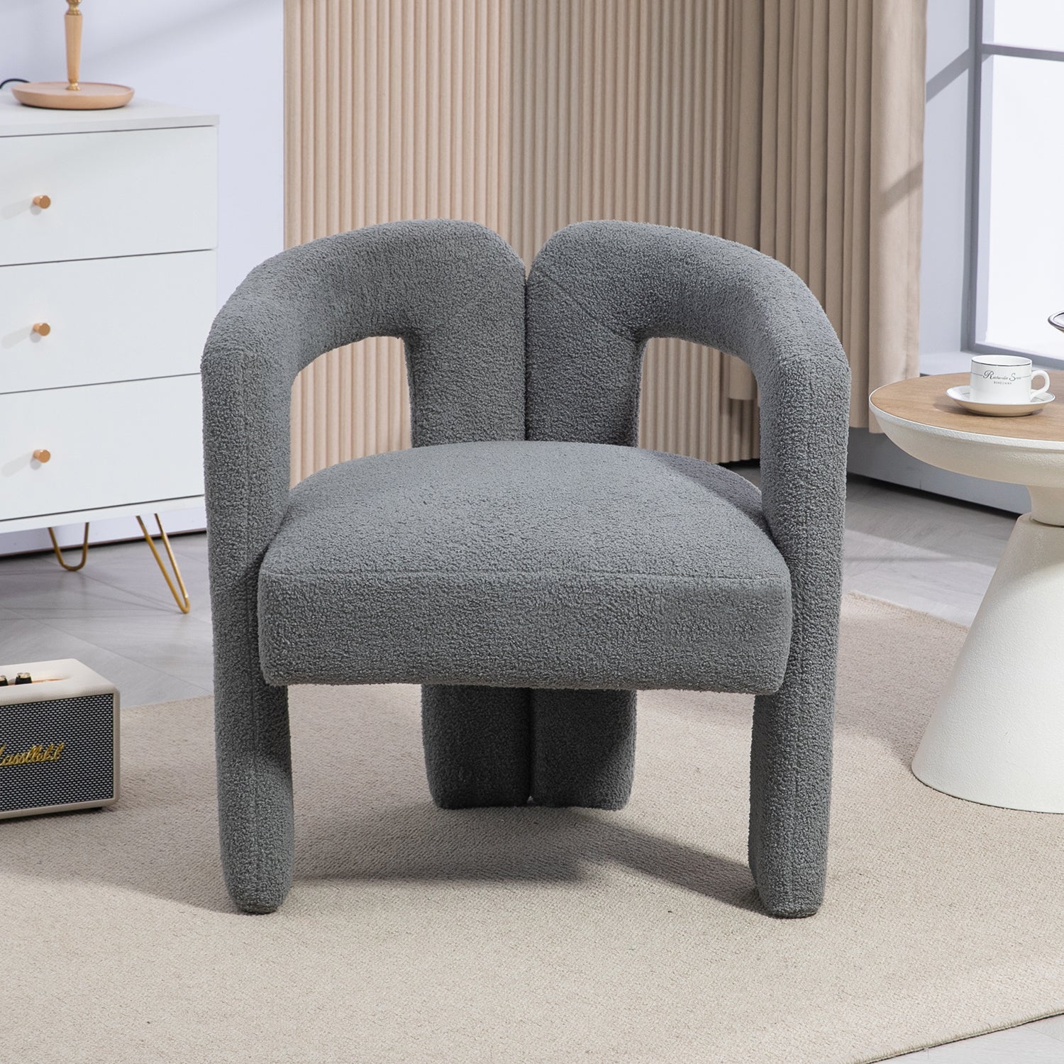 Teddy fabric modern design dining chair,open-Back ,modren kitchen armchair for Dinging Room(GREY) - Korvel