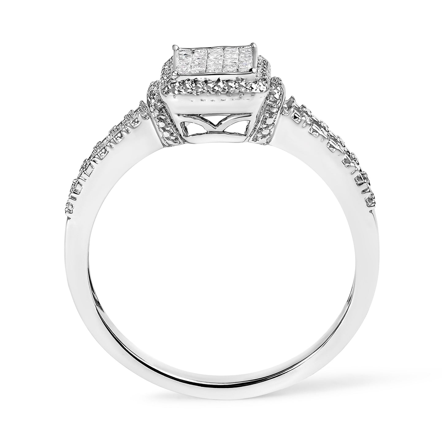 Anillo de diamantes de corte princesa de .925 plata esterlina 1/4 Cttw - Talla 7