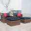 5 Pieces Outdoor Patio Garden Brown Wicker Sectional Conversation Sofa Set - Korvel