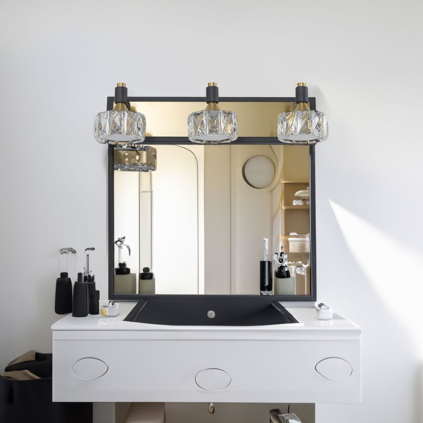 LED 3-Light Modern Crystal Bathroom Vanity Light Over Mirror Bath Wall Lighting Fixtures - Korvel