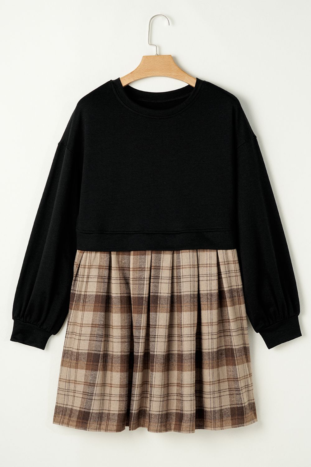 Vintage Plaid Round Neck Long Sleeve Mini Dress Cozy & Stylish Dress Retro Design Dress For Party - Korvel