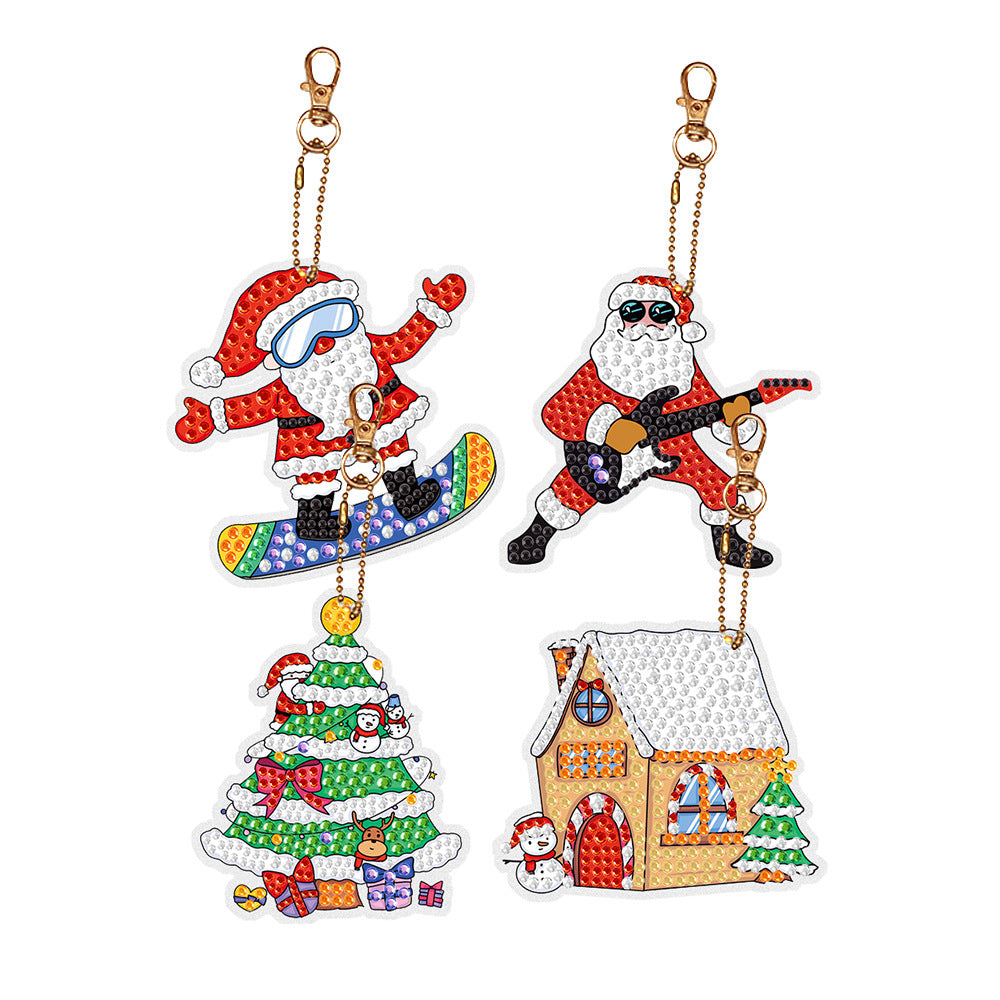 Christmas Diamond Painting Keychain 5D DIY Hanging Diamond Art Kits Diamond Ornaments for Kids Christmas Crafts Family Decor - Korvel