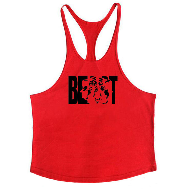 Letter printed men's fitness sports vest slim shoulder strap I-shaped vest cotton - Korvel